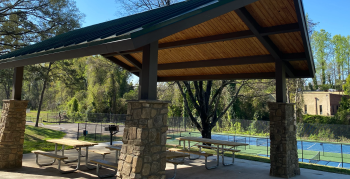 A picnic shelter at Enderly Park on a sunny day.