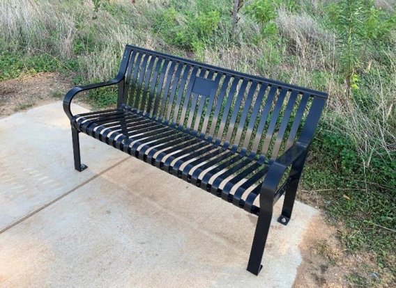 Memorial bench in a county park